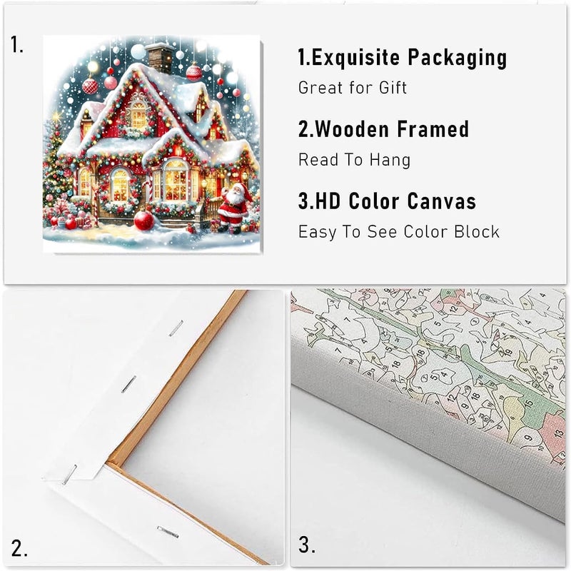 VIGEGU Christmas House Paint by Numbers Kit for Adults with Framed,Paint by Number DIY Acrylic Adult Paint by Number Kits for Wall Decor 10x10in - Image 4